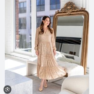 Sail to Sable Gold Glitter Dress with Pockets